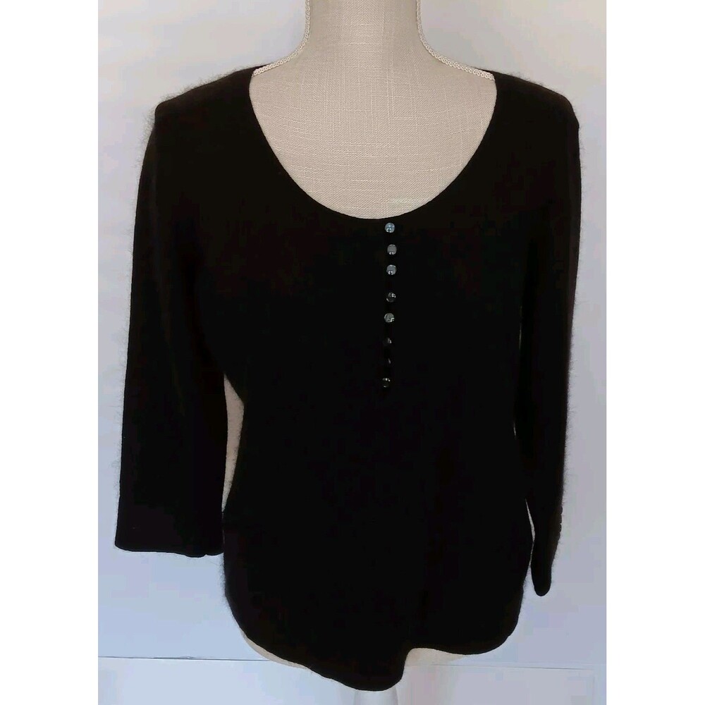 Studio By Liz Claiborne Size L Black Angora Blend Pullover 1/4 Button...